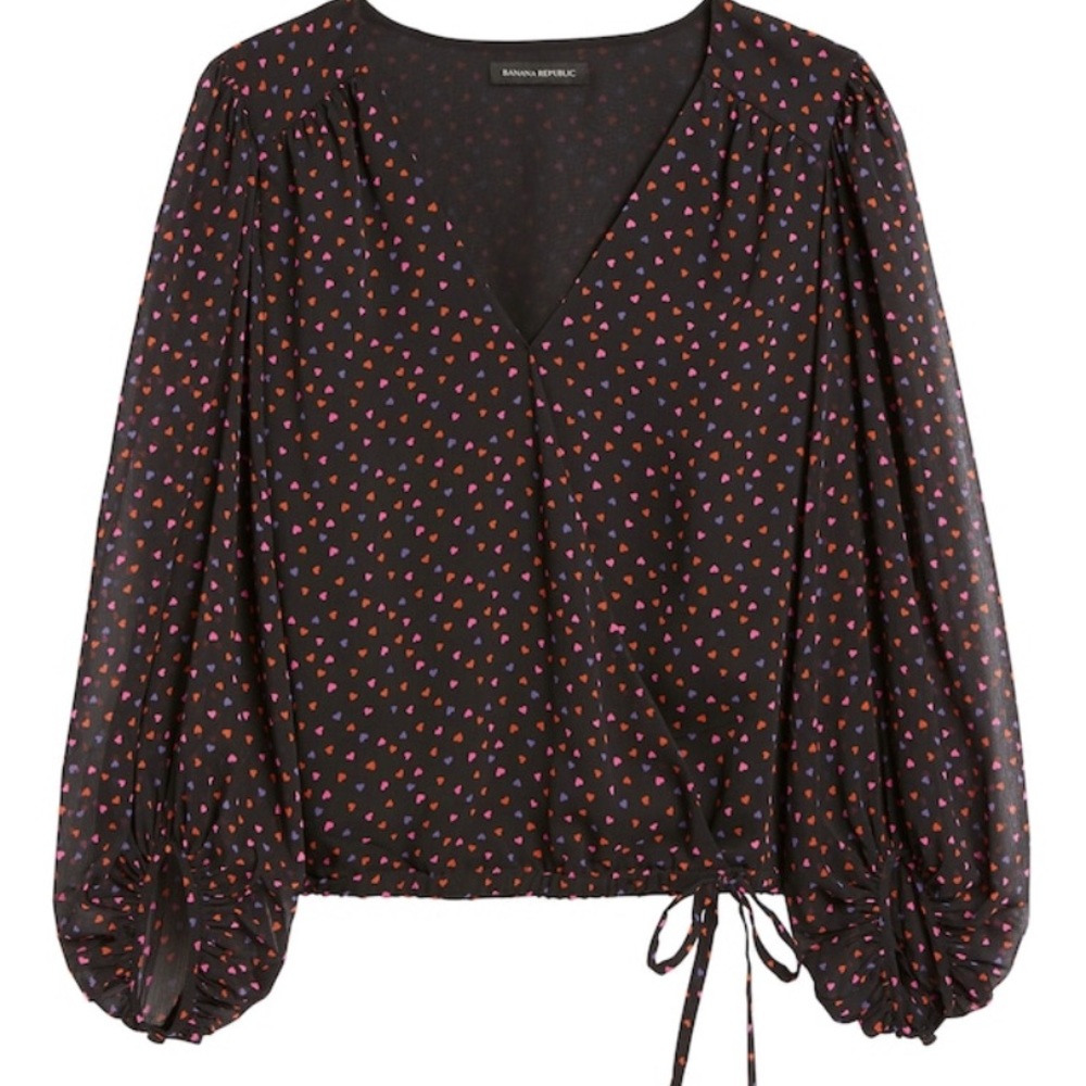 Banana Republic Puff Sleeve Red Heart Wrap Top
